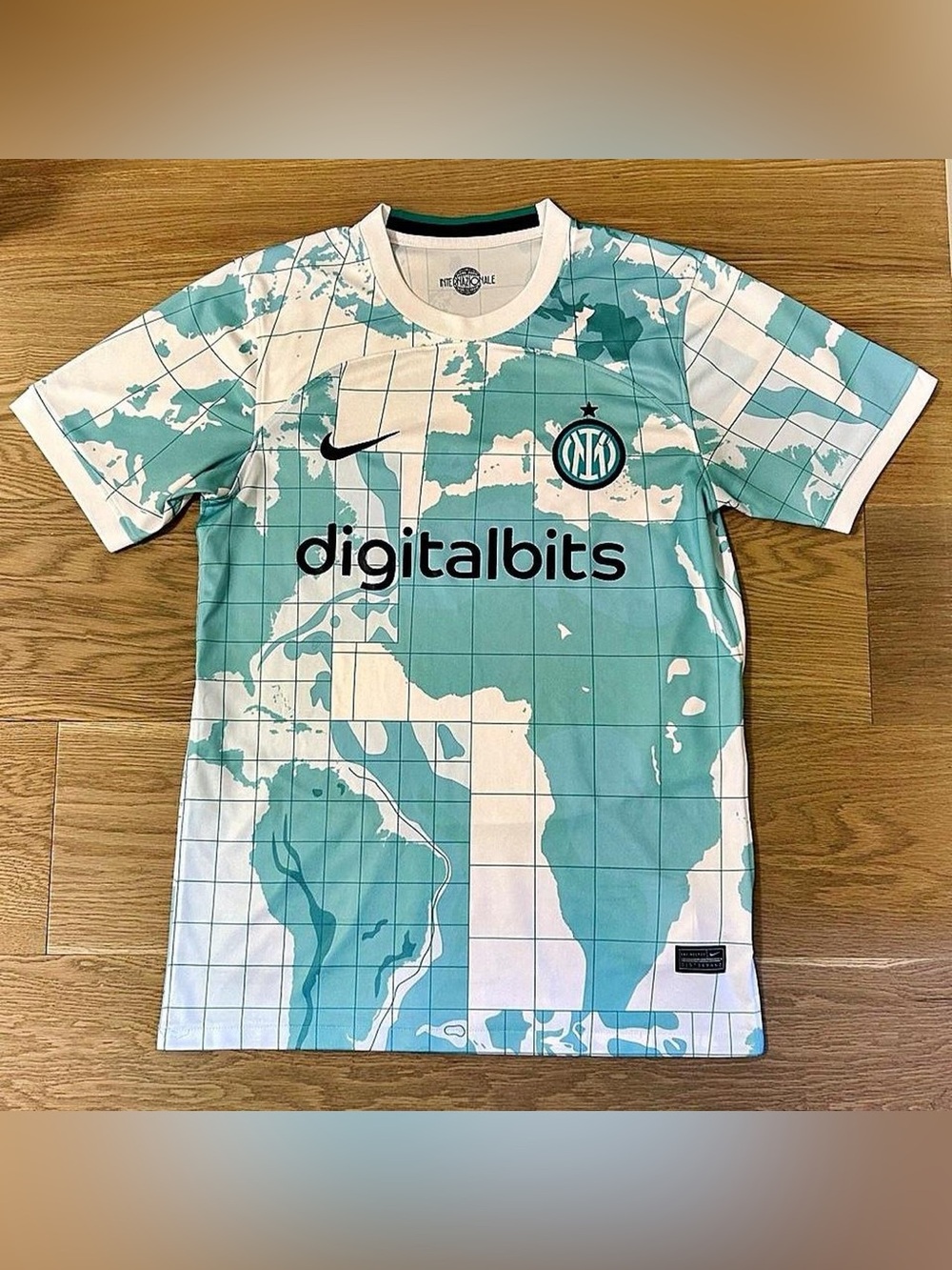 Nike Kids Aqua and White Inter Milan Map Print Football Jersey